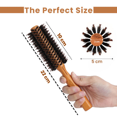 Natural Bristle Round Hair Brush Roller Comb For Men & Women| Well Blanced Wooden Handle & Superior Brisles for Hairstyling, Blow Dry, Add Volume, Curling or Straightening of Hairs of All Lengths