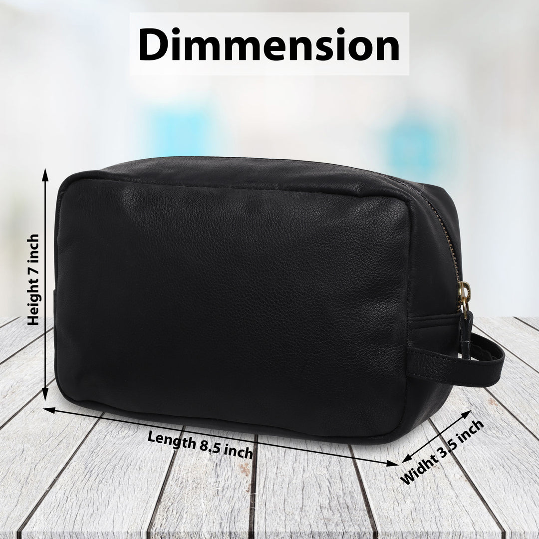 Genuine Leather Toiletry Travel Pouch - Black