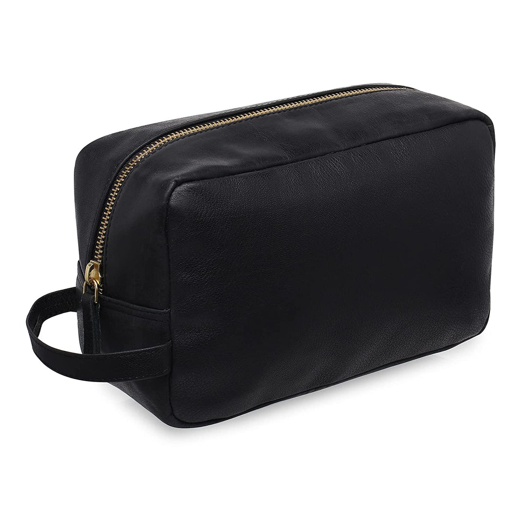 Genuine Leather Toiletry Travel Pouch - Black