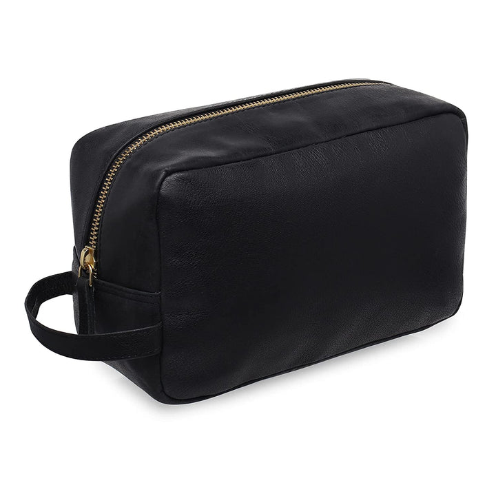 Genuine Leather Toiletry Travel Pouch - Black