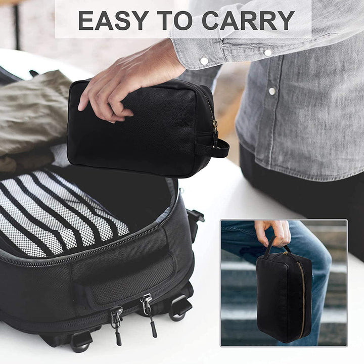 Genuine Leather Toiletry Travel Pouch - Black