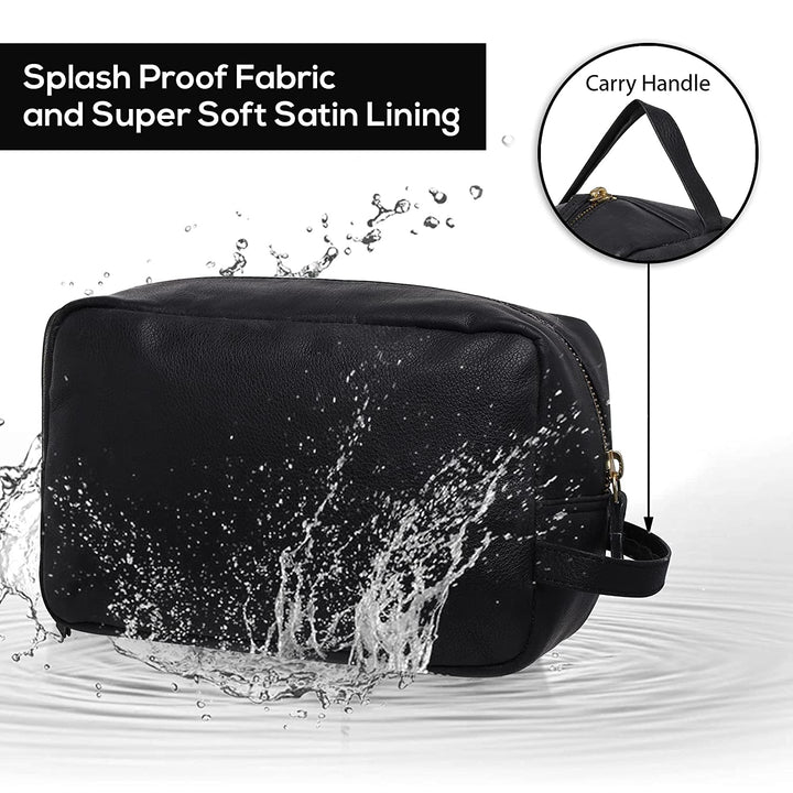 Genuine Leather Toiletry Travel Pouch - Black