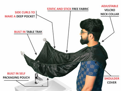 Beard Bib Trimming Apron for Men - Includes 3 Suction Hooks and hand-stitched in India
