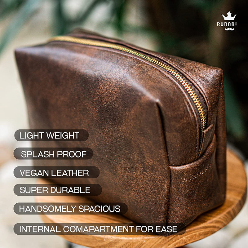 Vegan Leather Toiletry Bag for Men| Premium Tan Shade Spacious Pouch| RUBAB MEN