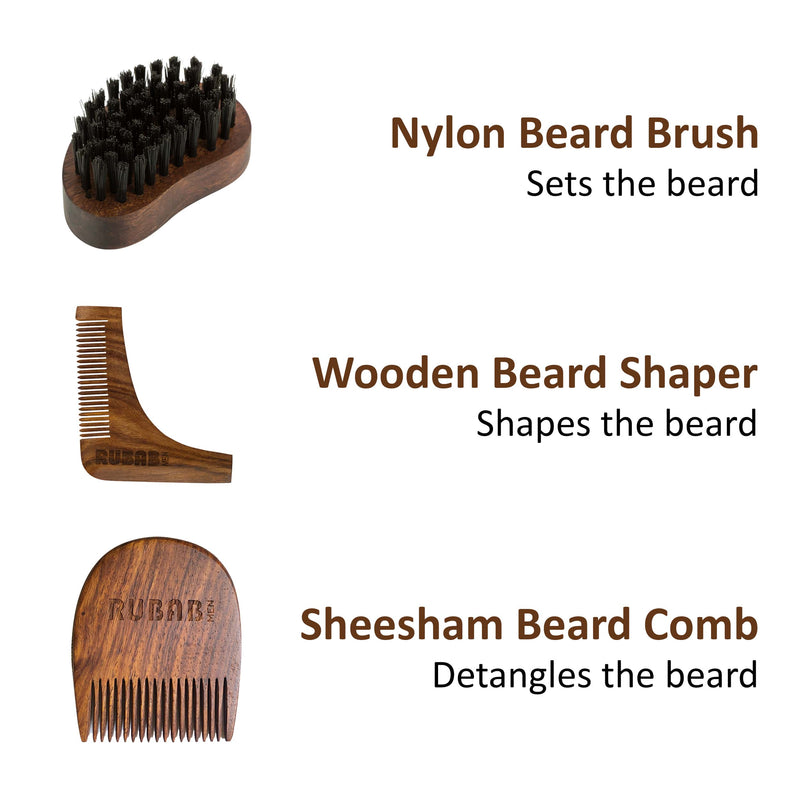 Beard Grooming Kit - Beard Brush, Beard Comb and Beard Shaper (Pack of 3)